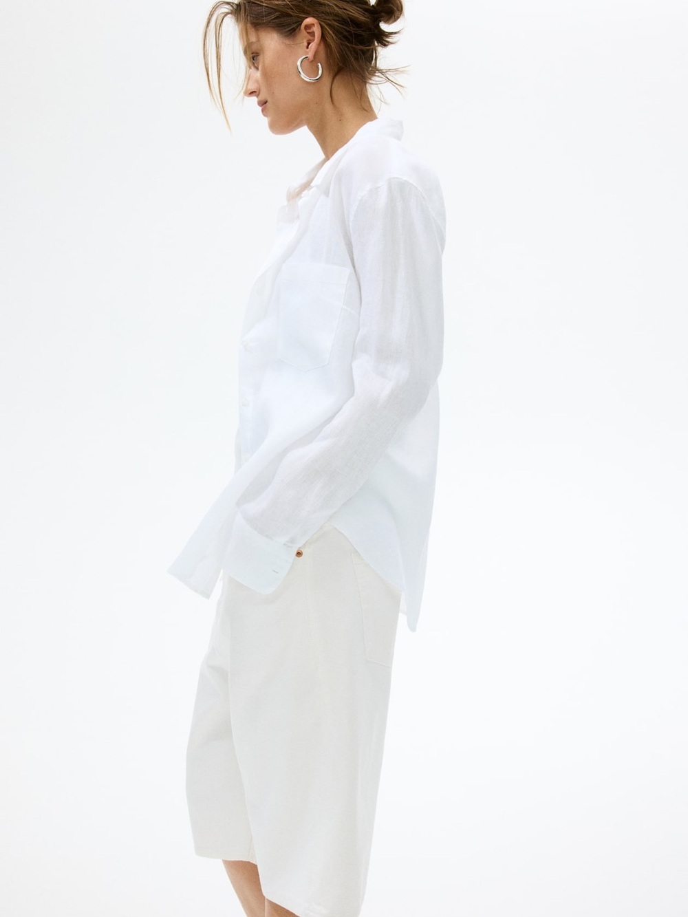 H&M White Linen Women's Button-Down Shirt - Picture 2 of 7